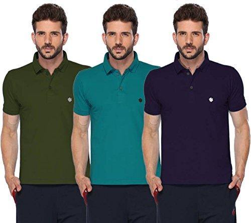 ONN Men's Cotton Polo T-Shirt (Pack of 3) in Solid Olive-Peacock Blue-Purple colours - GottaGo.in