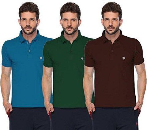 ONN Men's Cotton Polo T-Shirt (Pack of 3) in Solid Bright Blue-Green-Coffee colours - GottaGo.in