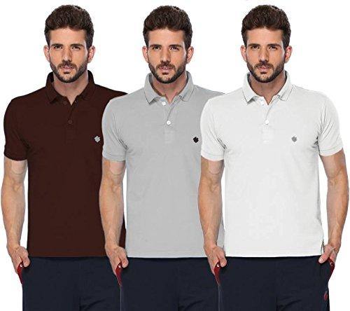 ONN Men's Cotton Polo T-Shirt (Pack of 3) in Solid Coffee-Grey Melange-White colours - GottaGo.in