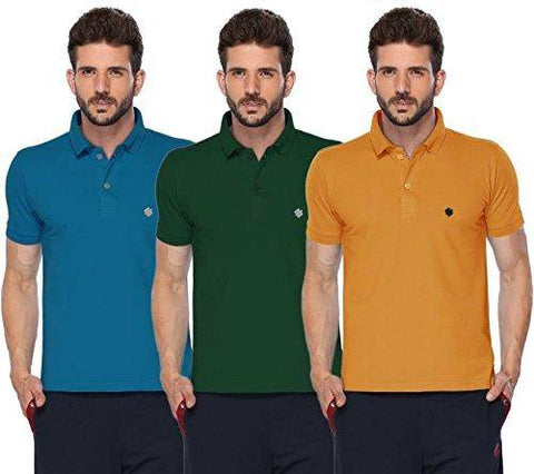 ONN Men's Cotton Polo T-Shirt (Pack of 3) in Solid Bright Blue-Green-Mustard colours - GottaGo.in