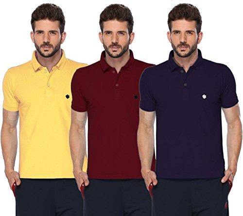 ONN Men's Cotton Polo T-Shirt (Pack of 3) in Solid Lemon-Maroon-Purple colours - GottaGo.in