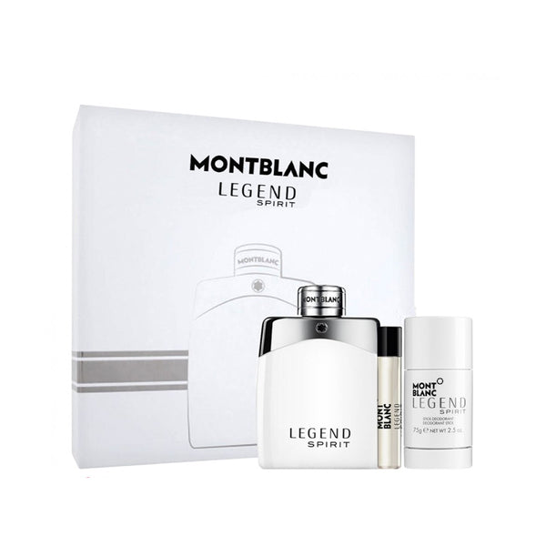 Mont Blanc Legend Spirit Gift Set For Men - 100ml EDT + 10ml Travel Spray + Deo Stick