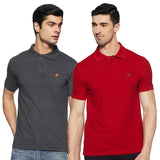 ONN Men's Cotton Polo T-Shirt (Pack of 2) in Solid Black Melange-Red colours - GottaGo.in