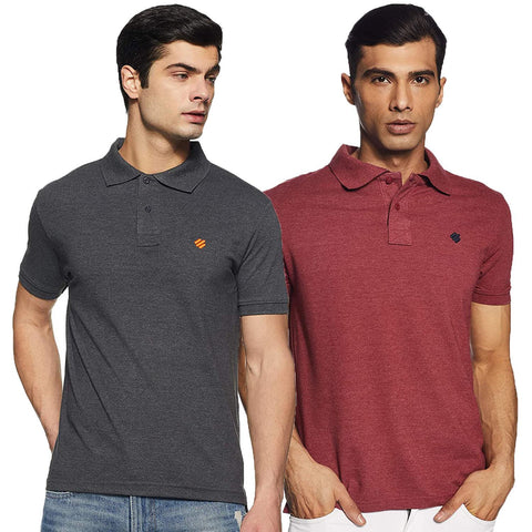 ONN Men's Cotton Polo T-Shirt (Pack of 2) in Solid Black Melange-Wine colours - GottaGo.in