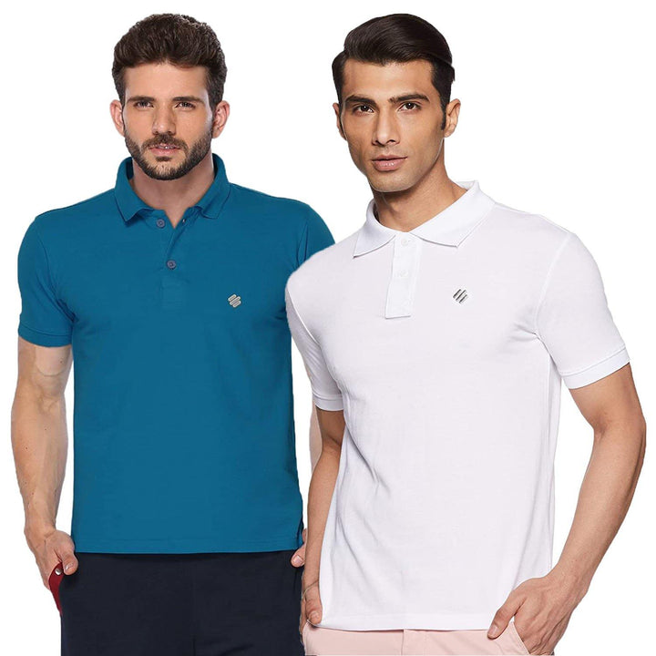 ONN Men's Cotton Polo T-Shirt (Pack of 2) in Solid Bright Blue-White colours - GottaGo.in