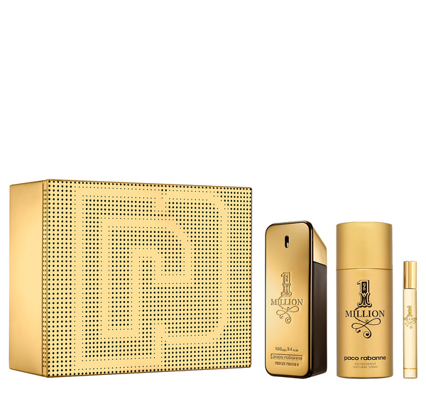 Paco Rabanne 1 Million 3 Piece Gift Set for Men with 1 Million EDT 100 ml, Deodorant 150 ml and Travel Spray 10 ml